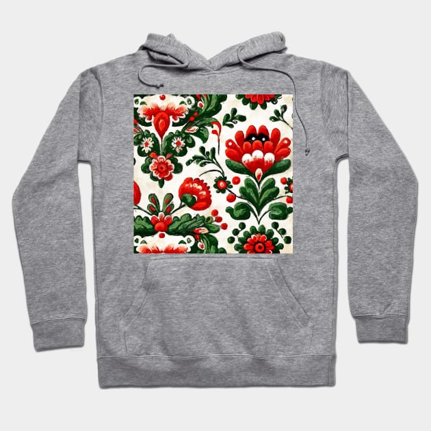 Folklore motif red flowers Hoodie by JBJart